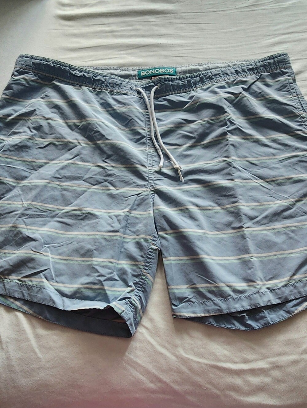 Bonobos Men's Light Blue Striped Swim Trunks LARGE